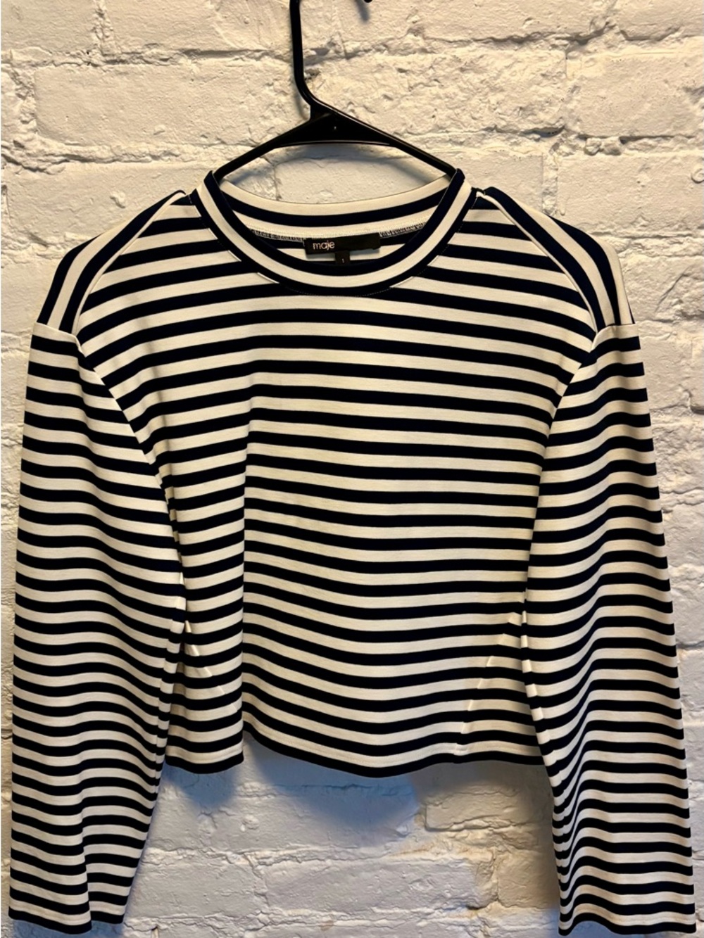 Maje Black & White Striped Long Sleeve Crop Top
